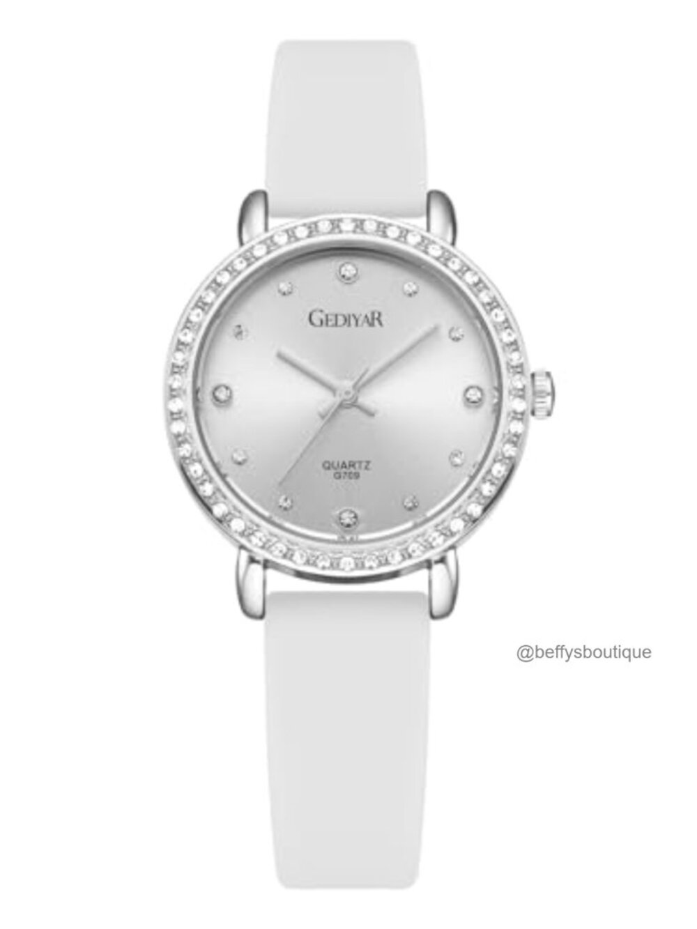 Women's Quartz Watch Crystal Bezel Rhinestone Silver Dial Silicone Band Water